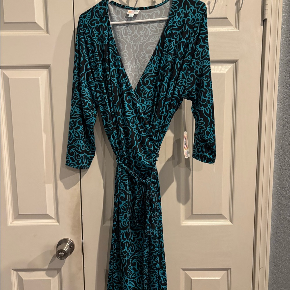 Teal and Black Wrap Dress